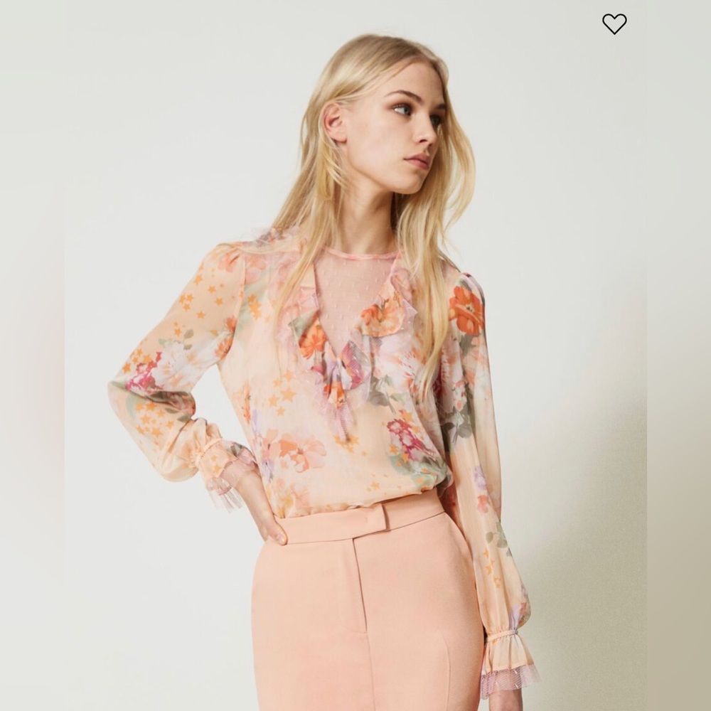 Ruffled floral and star-print blouse